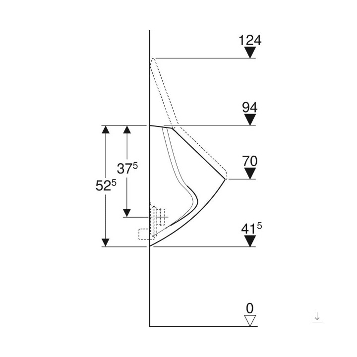 Pisuar Geberit Flow,dopływ z tyłu, odpływ do tyłu, biała