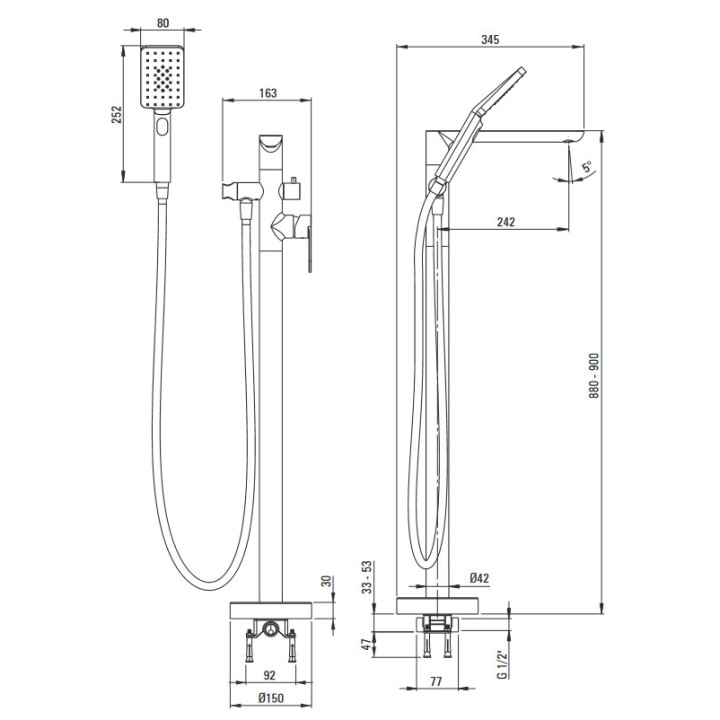 Bateria wannowa jednouchwytowa ścienna , Deante Alpina, nero