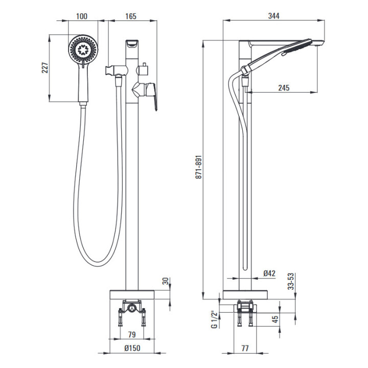 Bateria wannowa jednouchwytowa ścienna, Deante Anemon, chrom