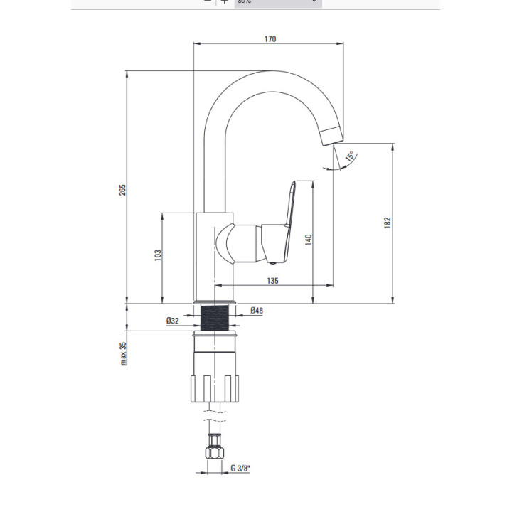 Bateria umywalkowa jednouchwytowa wysoka , Deante Arnika, chrom