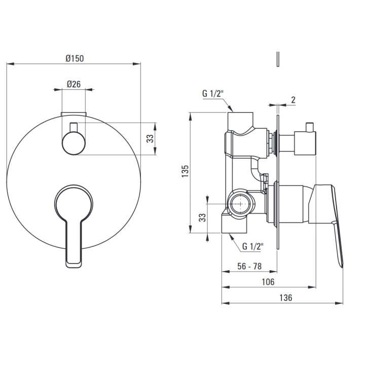 Bateria prysznicowa jednouchwytowa podtynkowa z przełącznikiem natrysku, Deante Arnika, chrom