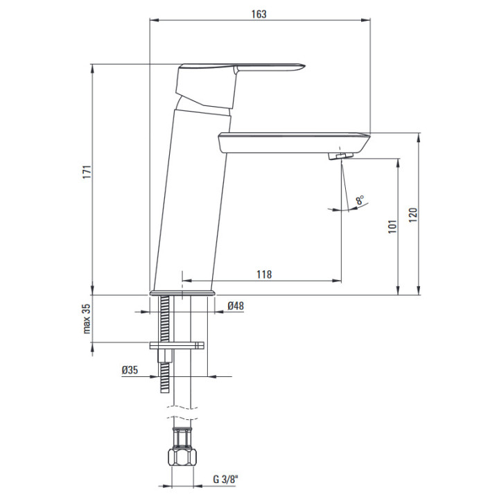 Bateria umywalkowa wysoka, Deante Arnka, nero