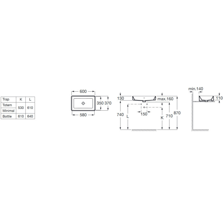 Umywalka nablatowa Roca Gap Round, 55x40cm, z przelewem, z otworem na baterię , czarny mat