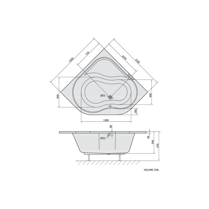 Wanna asymetryczna 170x80x46cm Polysan Tigra, prawa, biała