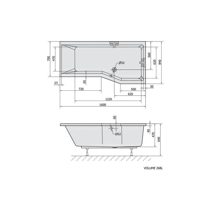 Wanna asymetryczne 160x84x70x47cm Polysan VERSYS L, lewa, biała