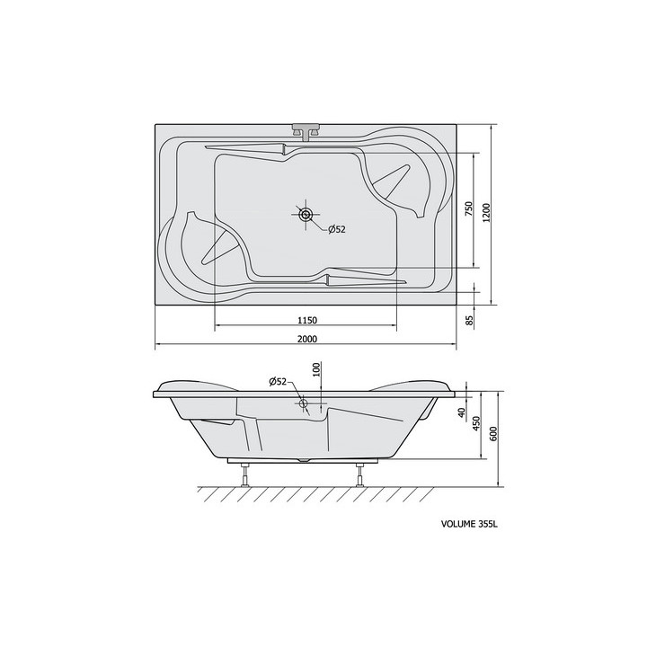 Wanna prostokątna 200x120x45cm Polysan DUO, biała