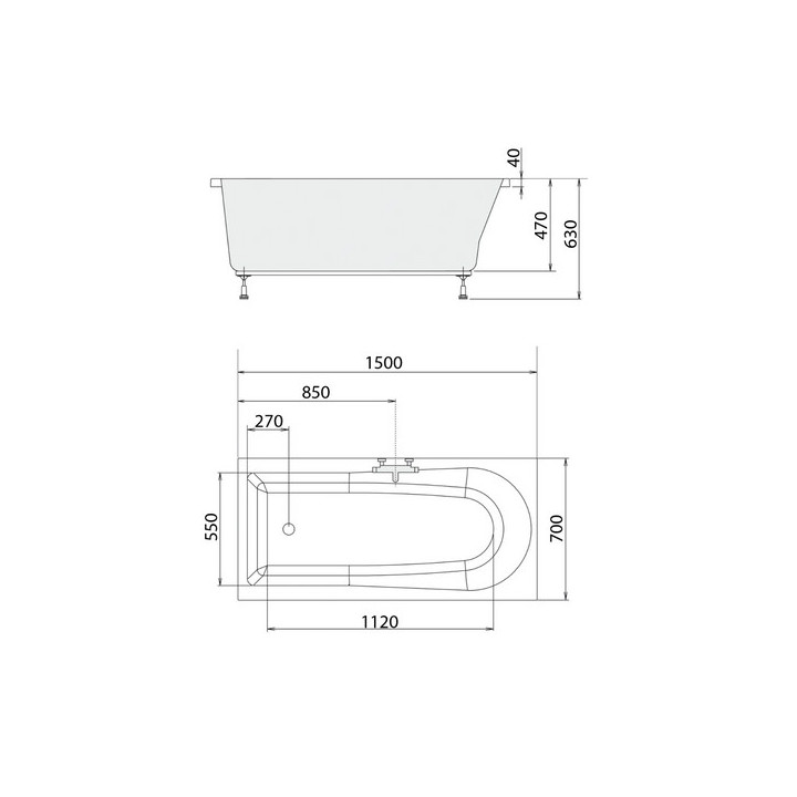 Wanna asymetryczna 170x170x44cm Polysan MAMBA R, prawa,  biała