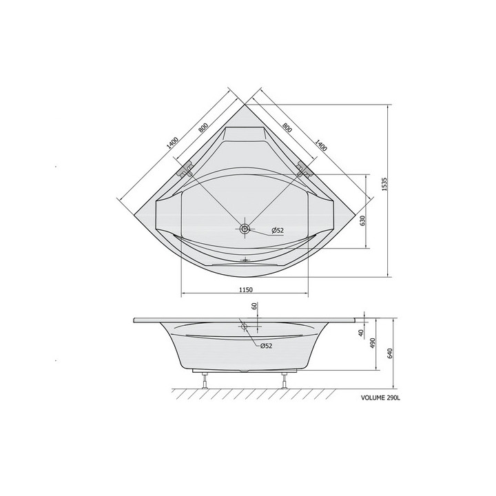 Wanna narożna 150x150x49cm Polysan ROSANA,  biała