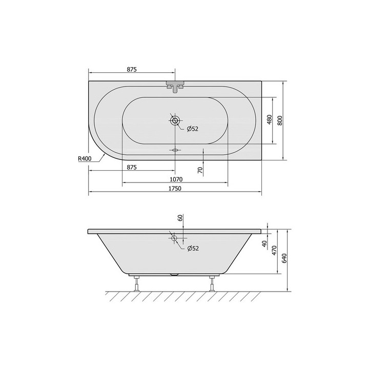 Wanna asymetryczna 175x80x47cm Polysan VIVAL, lewa,  biała