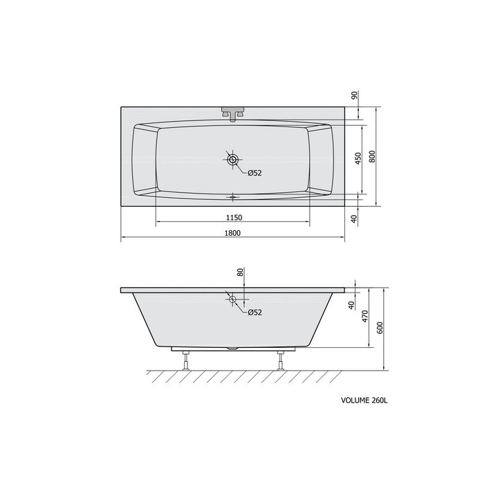 Wanna prostokątna 170x80x47cm Polysan KVADRA, biała
