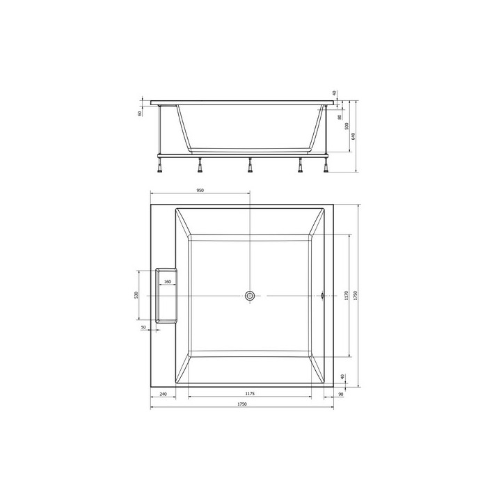 Wanna prostokątna 160x75x48cm Polysan CLEO, szary