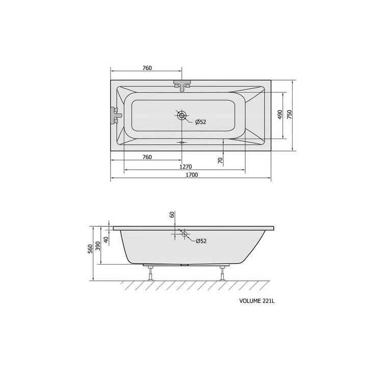 Wanna prostokątna 170x70x39cm Polysan NOEMI, biała