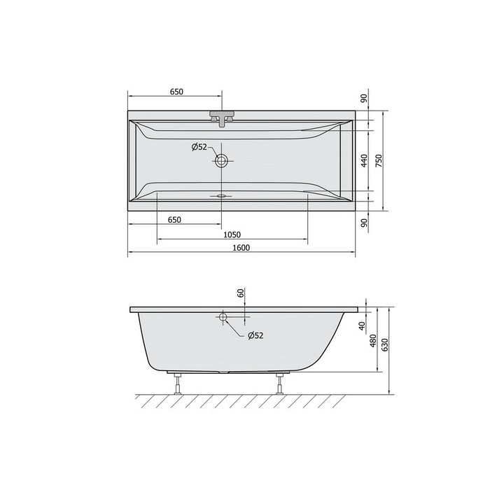 Wanna prostokątna 150x70x39cm Polysan LILY, biała