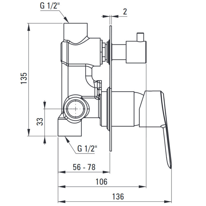 Bateria prysznicowa bez przełącznika natrysku podtynkowa, Deante Arnika, nero