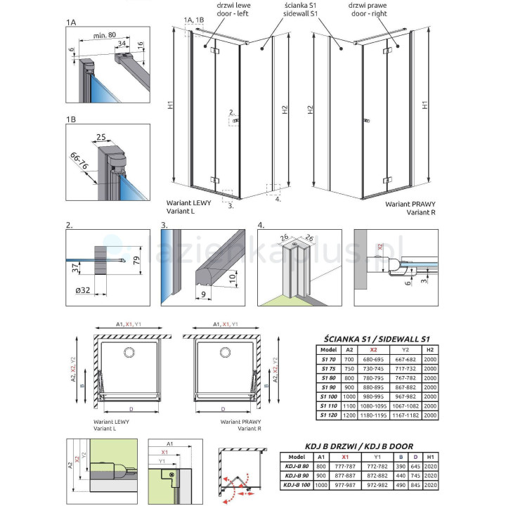 Ścianka boczna S1 90 do kabiny Radaway Essenza Pro KDJ, 900x2000mm