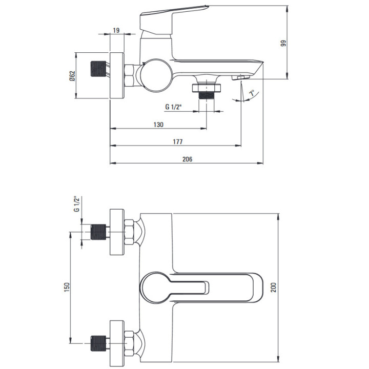 Bateria wannowa ścienna, Deante Arnika, złoto szczotkowane