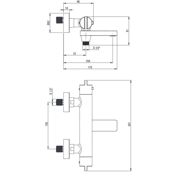 Bateria wannowa termostatyczna, Deante, chrom