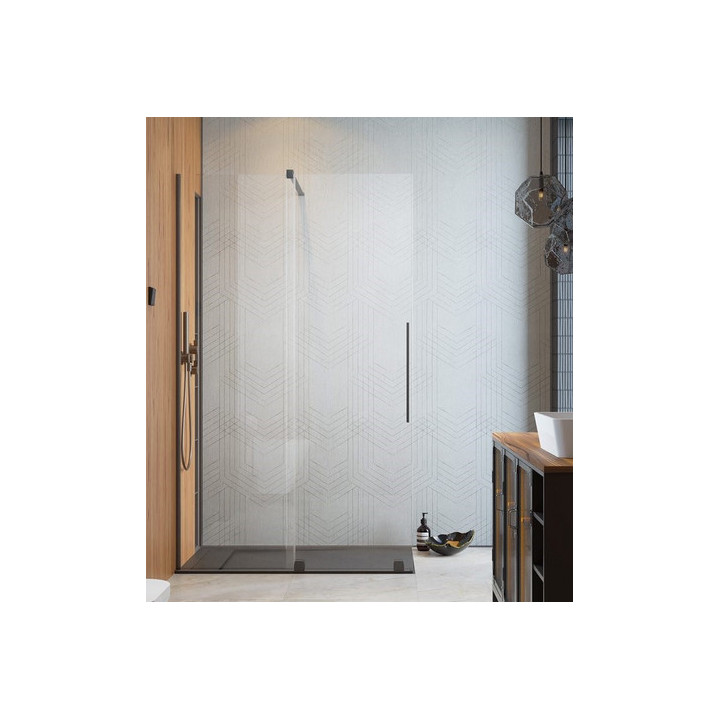 Drzwi przesuwne walk-in Radaway Furo Black, lewe, ze ścianką, 130x200cm, szkło przejrzyste, profil czarny