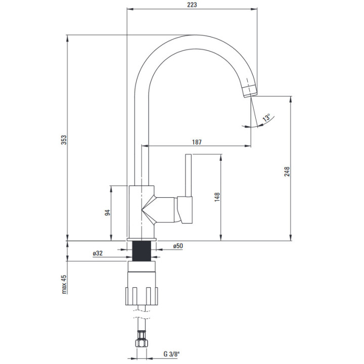 Bateria umywalkowa ścienna z dźwignią Clinic, Deante Corio, chrom