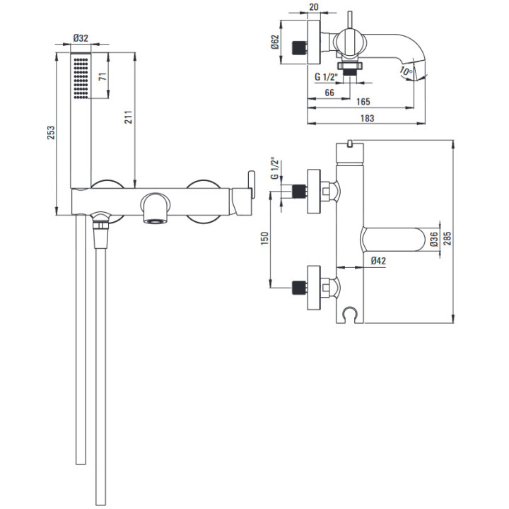 Bateria prysznicowa podtynkowa z przełącznikiem natrysku, Deante Jaśmin, nero