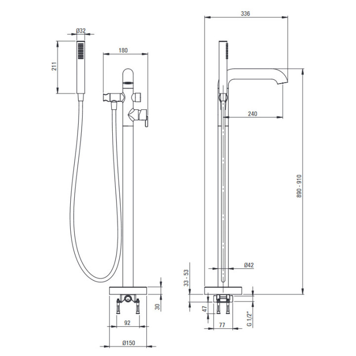 Bateria wannowa z zestawem prysznicowym, Deante Silia, titanium