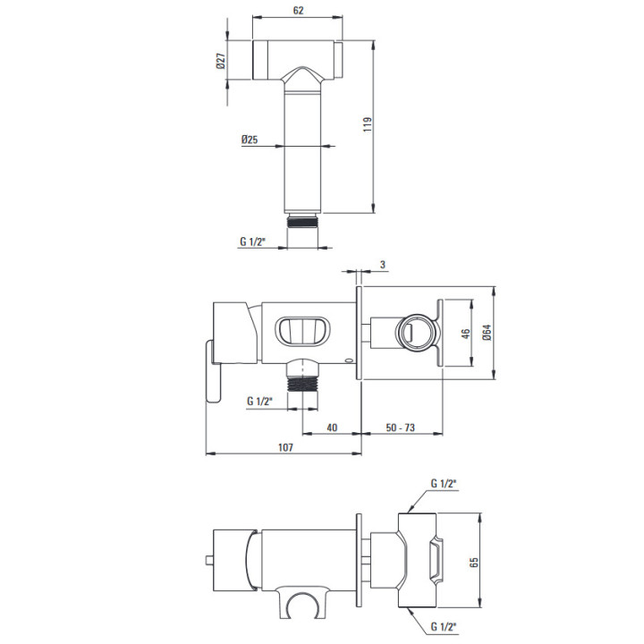 Bateria bidetowa, Deante Silia, titanium