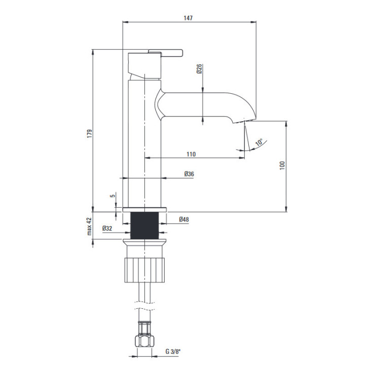 Bateria umywalkowa wysoka, Deante Silia, stal szczotkowana