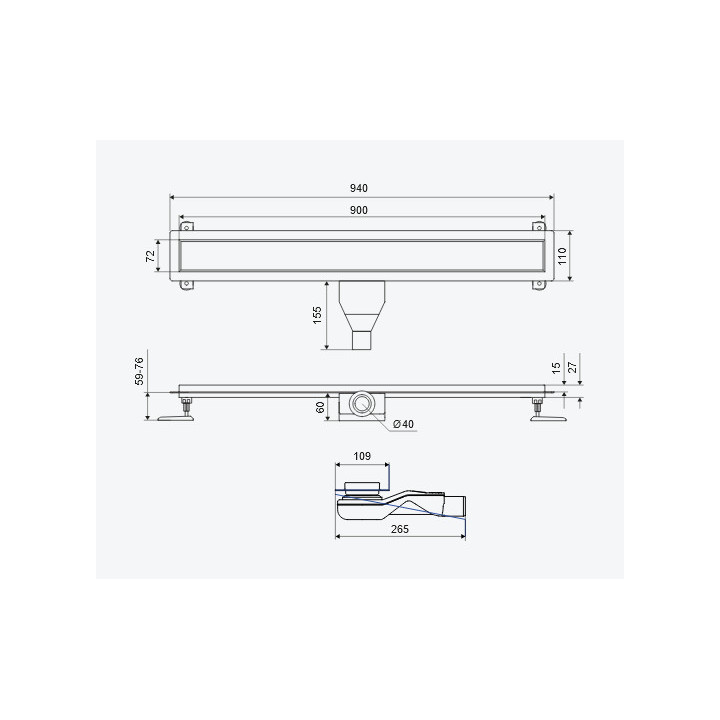 Odpływ liniowy Excellent Stilio 90 cm z rusztem do zabudowy płytką