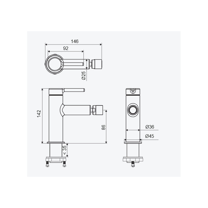 Bateria bidetowa Excellent Pi, stojąca, chrom