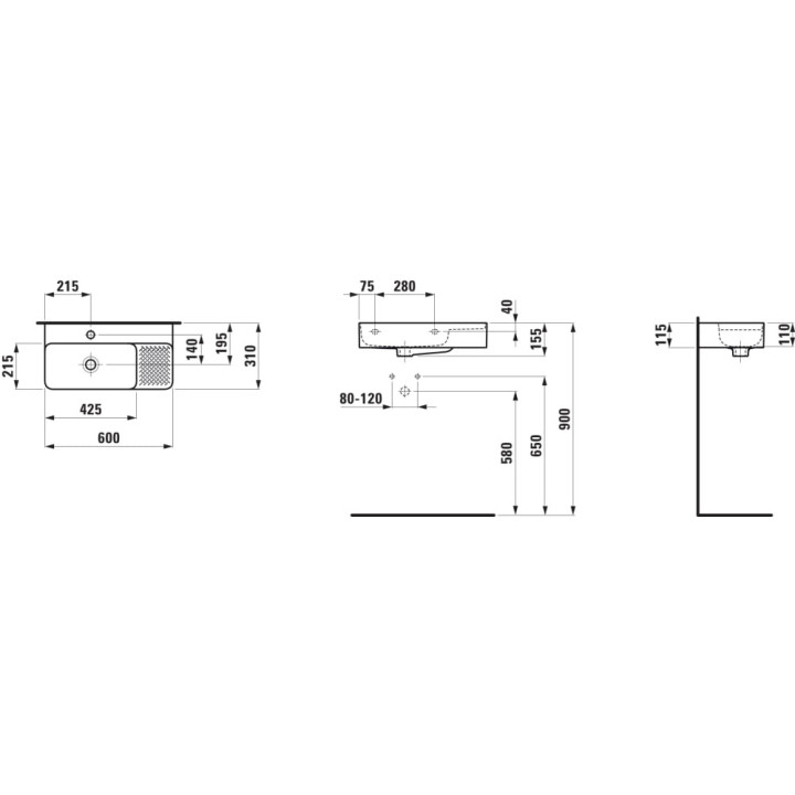 Umywalka ścienna Laufen Val 600 x 315 mm SaphirKeramik, z otworem na baterię - biała