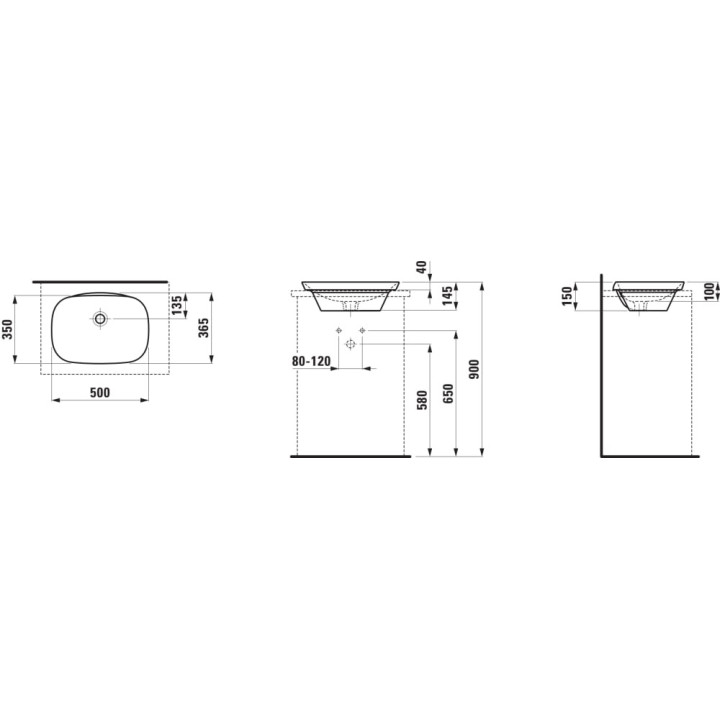Umywalka blatowa 550 x 365 mm bez otworu na baterię Laufen INO
