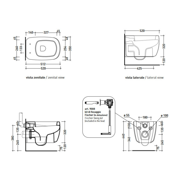 Miska WC wisząca Flaminia Mono 52x35x32cm, biała mat, odpływ poziomy