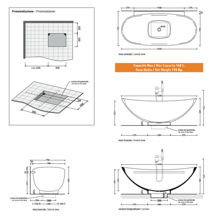 Wanna Flaminia IO owalna przyścienna 165 cm- sanitbuy.pl