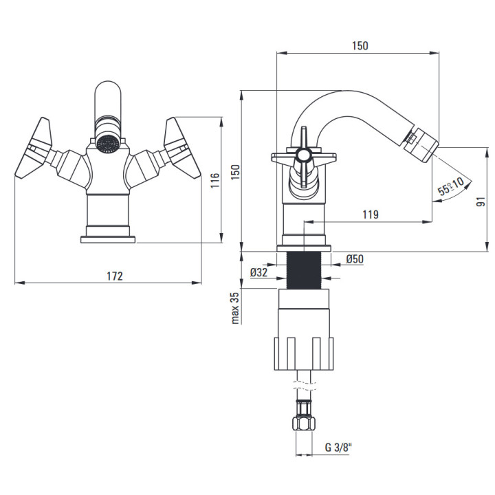Bateria umywalkowa wysoka , Deante Temisto, chrom