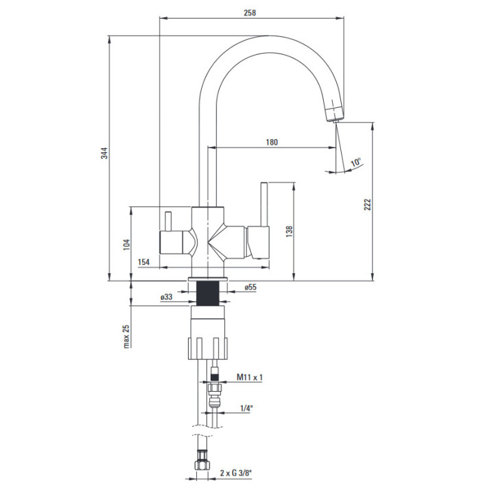 Bateria bidetowa, Deante Tubo, chrom