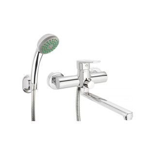 Bateria umywalkowo-wannowa ścienna z wydłużoną wylewką - podłączenie na wąż, Deante Tubo, chrom