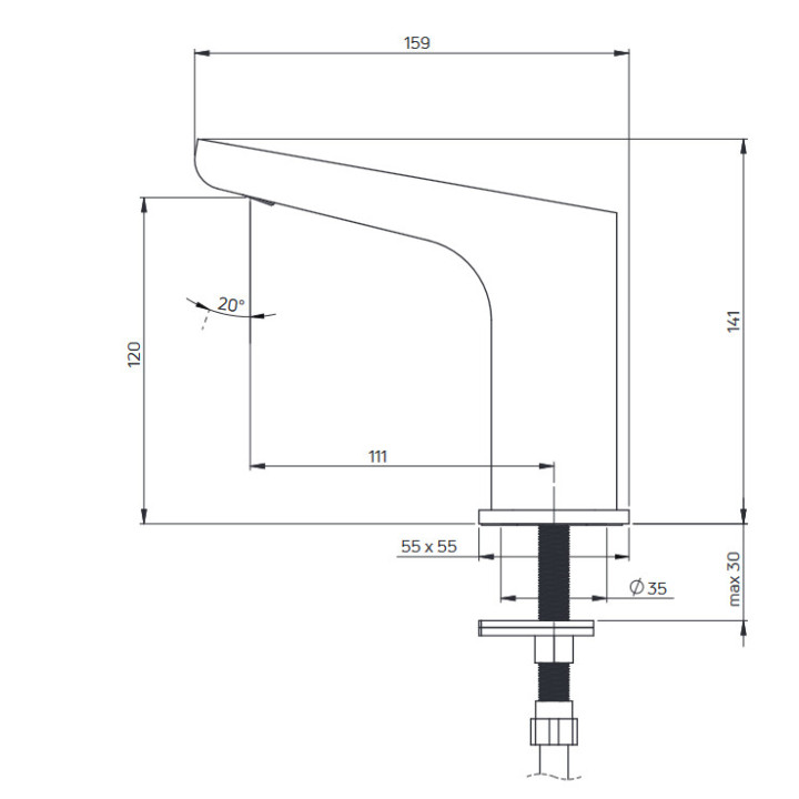 Bezdotykowa bateria umywalkowa z regulacją temperatury - 230/6V, Deante Sensor, chrom