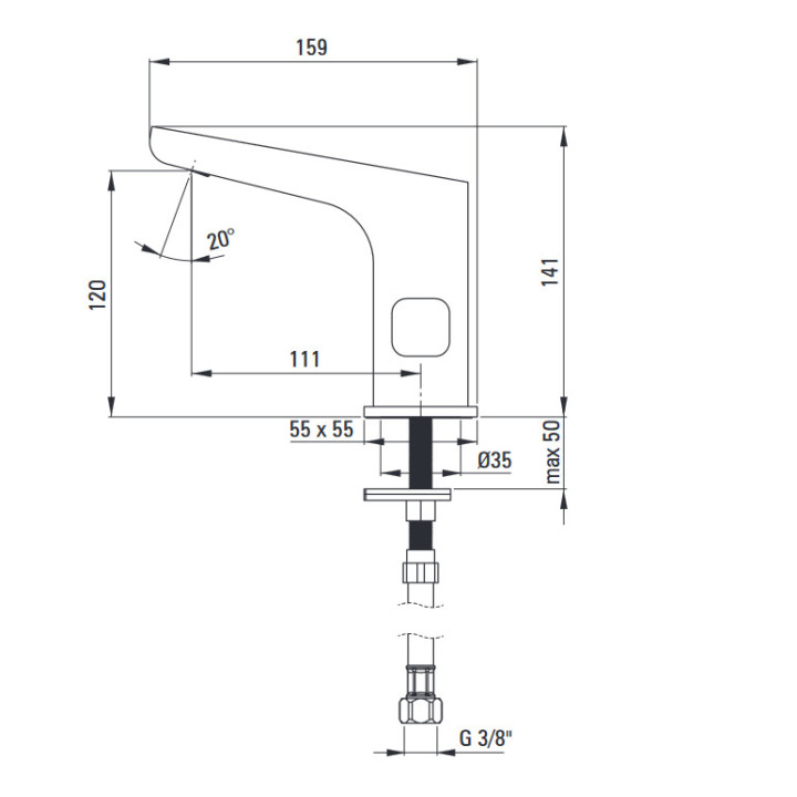 Bezdotykowa bateria umywalkowa z regulacją temperatury - 230/6V, Deante Sensor, czarna