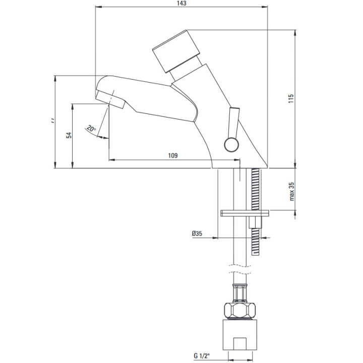 Bateria umywalkowa czasowa, Deante Press, chrom