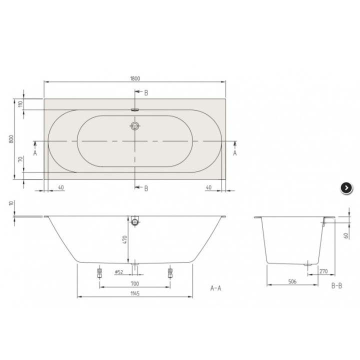Wanna przyścienna Villeroy & Boch OBERON 2.0, 180x80, Quaryl, biała