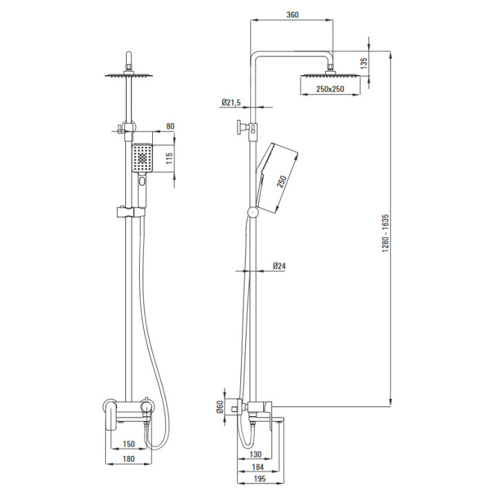 Deszczownica z baterią prysznicową termostatyczną, Deante , złoto szczotkowane