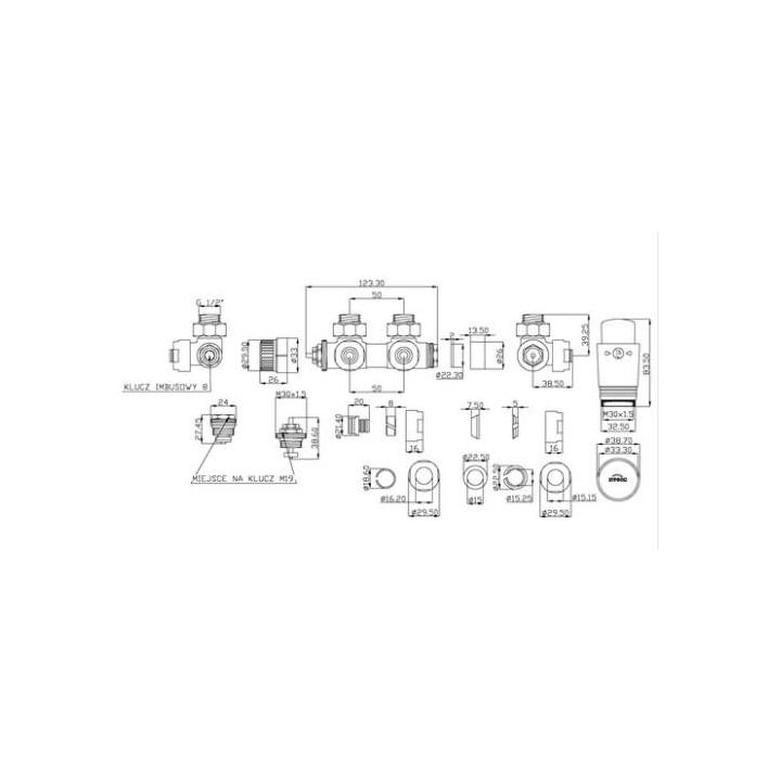 Zestaw termostatyczny Invena uniwersalny, jednootworowy typu Duoplex Prov - biały błyszczący
