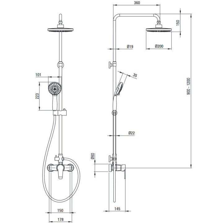 Deszczownica z baterią wannową, Deante Coriander , nero