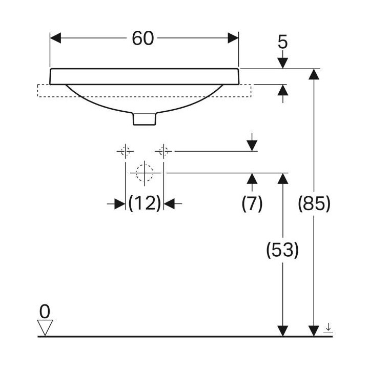 Geberit Variform Umywalka wpuszczana w blat, eliptyczna, 60cm, z przelewem, z otworem na baterię