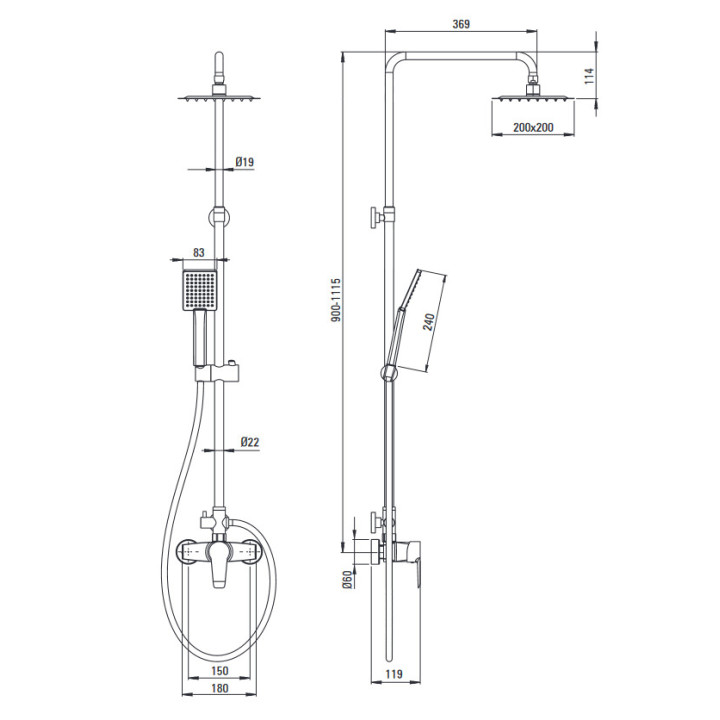 Deszczownica z baterią prysznicową, Deante Corio , chrom