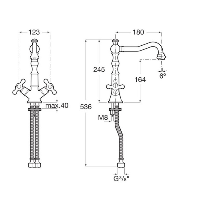 Bateria umywalkowa wysoka z korkiem Click-Clack, Roca Carmen, chrom