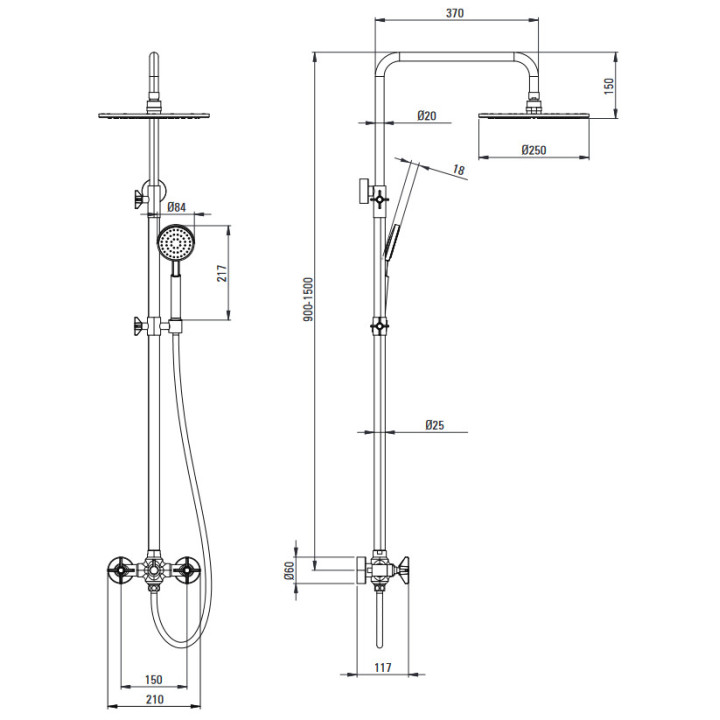 Deszczownica z baterią wannową, Deante Temisto, chrom