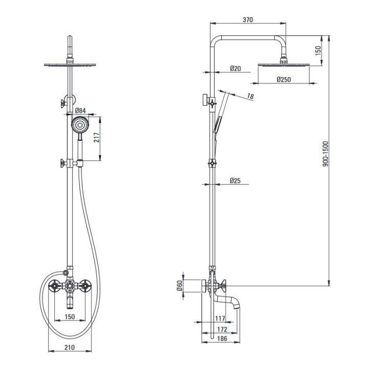Deszczownica z baterią prysznicową, Deante Temisto, chrom