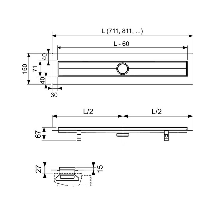 Rynna odpływowa TECE drainline prosta z kołnierzem 700 mm- sanitbuy.pl