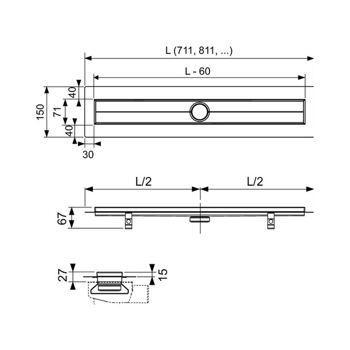 Rynna odpływowa TECE drainline prosta z kołnierzem 1200 mm- sanitbuy.pl